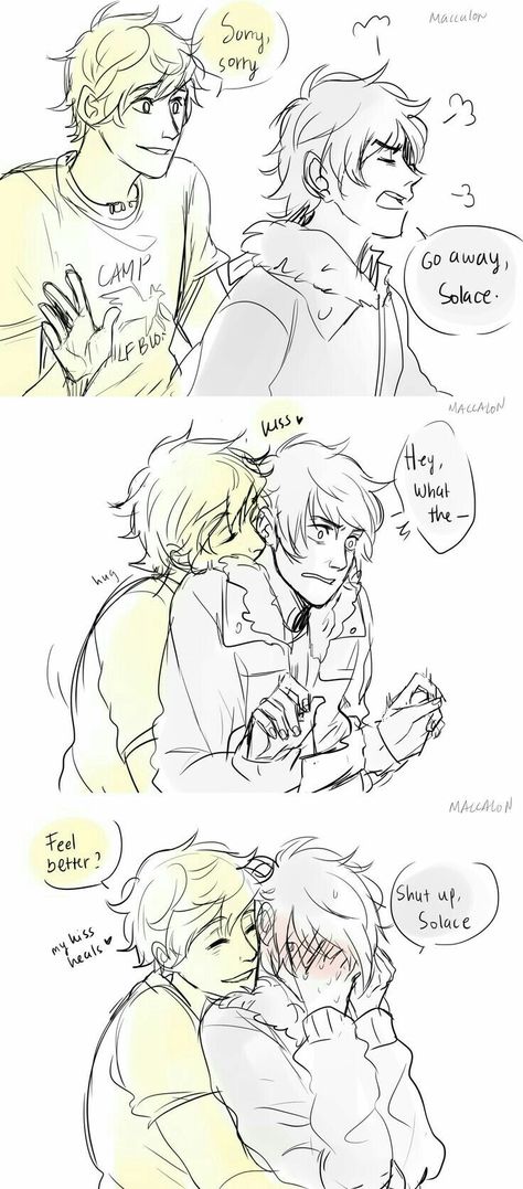 Solangelo | so sweet. Don't be mad, Nico :-D Solangelo Art, Photo Kawaii, Solangelo Fanart, Percy Jackson Comics, Zio Rick, Percy Jackson Ships, Will Solace, Percy Jackson Fan Art, Percy Jackson Characters