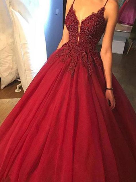 Beading Party, Dress Beading, Burgundy Evening Dress, Red Ball Gown, Burgundy Prom, Spaghetti Strap Prom Dress, Beaded Tulle, Burgundy Prom Dress, 90's Fashion