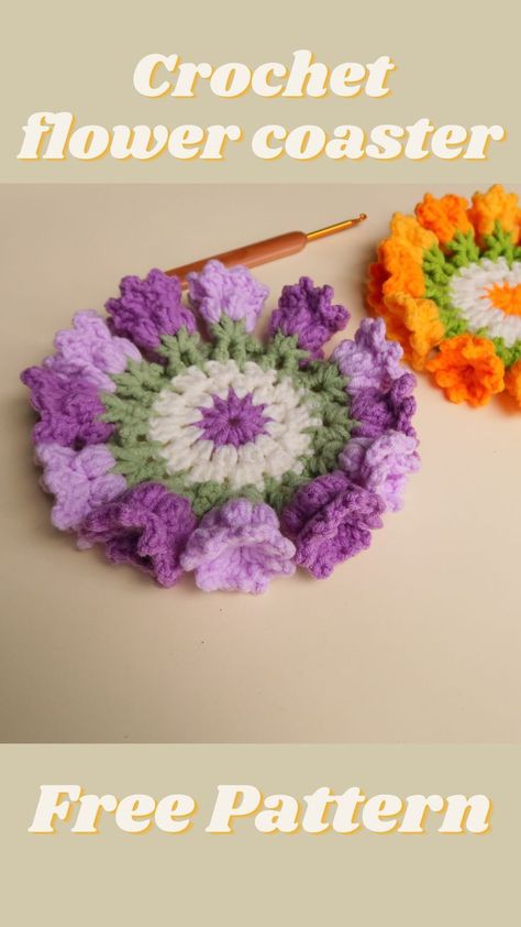 Coasters Crochet, Crochet Roses, Crochet Coasters Free Pattern, Flower Coasters, Summer Craft, Crochet Coaster, Crochet Coaster Pattern, Crocheted Flowers, Crochet Animals Free Patterns