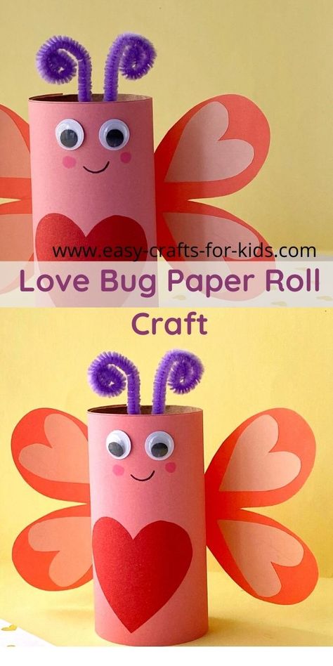 Toilet Paper Roll Love Bugs, Love Bug Toilet Paper Roll, Craft With Roll Paper, Toilet Paper Roll Crafts Printable, Craft Ideas Toilet Paper Rolls, Valentine Toilet Paper Roll Craft, Toilet Paper Roll Crafts Valentines, Toilet Paper Roll Valentines Day Crafts, Toilet Paper Roll Projects