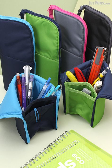 The new Kokuyo Neo Critz Large Pencil Case is a large-capacity case that easily transforms into a standing pen cup. Colored Pencil Storage, Standing Pencil Case, Middle School Supplies, Organising Ideas, First Birthday Favors, Pencil Pouches, Large Pencil Case, Stationery School Supplies, Planners And Organizers