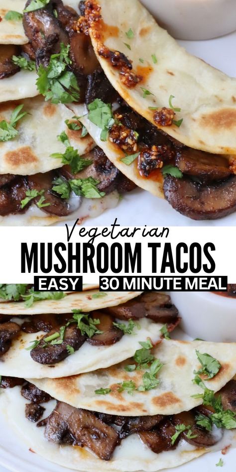 Make the best Mushroom Tacos with this easy recipe featuring flavorful sautéed mushrooms and melty cheese folded up in a crispy tortilla! These vegetarian tacos are easy to make in less than 30 minutes for a simple and delicious Mexican meal. Mexican Mushroom Recipes, Mushroom Tacos Vegan, Mushroom Tacos Recipes, Vegetarian Tacos Recipes, Lunch Vegetarian, Taco Tuesday Recipes, Wild Mushroom Recipes, Mushroom Tacos, Easy Taco Recipes