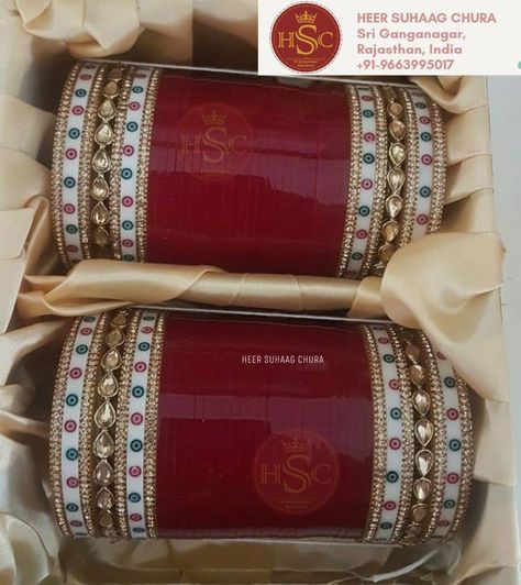 These bangles are traditionally worn by a bride on her wedding day and the following days, so make sure you stay on trend and classy with this designed choora bangle set. In case you need large size, we do that too. please write us a mail or text us at +91-9663995017 Chooda Designs, Wedding Chura, Custom Bangle, Wedding Jewelry Sets Bridal Jewellery, Bridal Jewellery Inspiration, Bridal Chura, Kundan Jewellery Bridal, Bridal Jewelery, Bridal Jewels