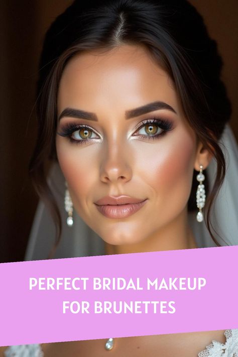 Perfect Bridal Makeup for Brunettes Makeup Looks For Teal Dress, Dark Hair Blue Eyes Makeup, Glowing Wedding Makeup, Mother Of The Bride Make Up Over 50, Make Up Over 50, Makeup For Brunettes, Mother Of Bride Makeup, Bridal Makeup For Brunettes, Dark Hair Blue Eyes