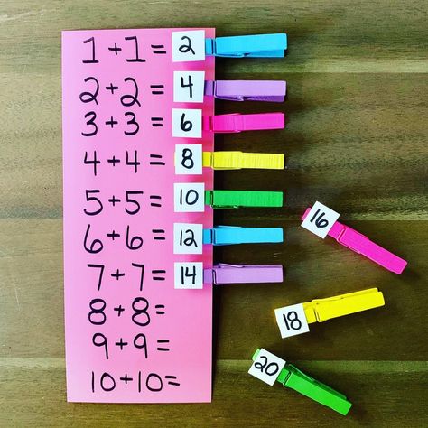 Chasing 40 Toes ❤️ on Instagram: “🌈 Double Facts 🌈 ⁣ ⁣ I recently made a chart for my daughter to practice her doubles. Memorizing double facts for addition will help your…” Learning Doubles In Math, Math Doubles Activities, Doubles Activities For First Grade, Doubles Activities, Doubles Facts Activities, Preschool Number Crafts, Teaching Doubles, Homeschooling First Grade, Doubles Addition