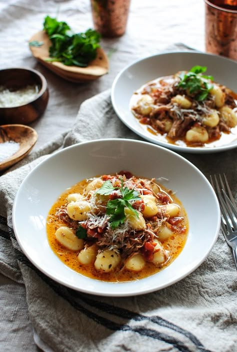 Slow Cooker Pulled Pork Gnocchi / Bev Cooks Pizza Potatoes, Bev Cooks, Slow Cooker Pasta Recipes, Best Pork Recipe, Fall Dinners, Meat Eater, Crock Pots, Slow Cooker Pasta, Slow Cooker Pulled Pork