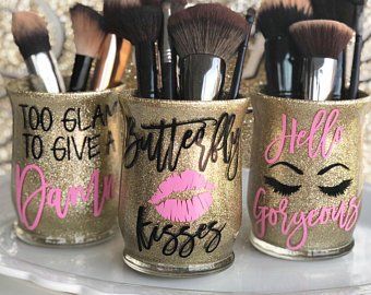 Make Up brush Holder/Makeup/Make up Brush cup/Glitter | Etsy Makeup Holders, Diy Makeup Brush Holder, Brush Holder Makeup, Diy Makeup Brush, Diy Makeup Storage, Room Vanity, Brush Holders, Makeup Containers, Glitter Tumbler Cups