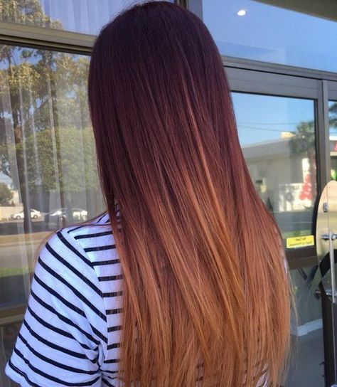 Mahogany To Copper Ombre Jahodová Blond, Natural Ombre Hair, Straight Balayage, Grey Balayage, Red Brown Hair Color, Black Hair Ombre, Balayage Straight, Blonde Ombre Hair, Trendy We Fryzurach