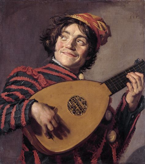 Frans Hals, Bouffon au luth, 1623-1624 Medieval Jester, Frans Hals, Rennaissance Art, The Clown, Pierre Auguste Renoir, Print Painting, Classic Paintings, The Golden Age, Old Paintings