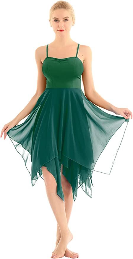 Amazon.com: JEATHA Women's Lyrical Dance Dresses Asymmetric Chiffon Cami Skirted Leotard Dress Contemporary Green Small : Clothing, Shoes & Jewelry Lyrical Dance Costumes Dresses, Modern Dance Dresses, Modern Ballroom, Lyrical Dance Dresses, Modern Dance Costume, Layered Chiffon Dress, Dance Costumes Dresses, Lyrical Dresses, Ballet Dance Dress