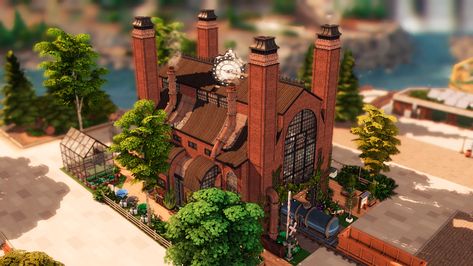 Mod The Sims - NO CC - Old Factory (Community Garden) Sims 4 Evergreen Harbor House, Sims 4 House Mods, Sims 4 Apartments, Sims 4 House Cc, Sims 4 No Cc, Mods Sims 4, Factory House, Sims 4 House, Sims 4 Mm Cc