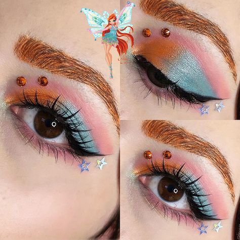 Bloom Winx Club Makeup Look, Winx Makeup Inspired, Bloom Winx Club Makeup, Winx Club Inspired Makeup, Winx Club Makeup, Winx Makeup, Bloom Makeup, Eyeliner Inspo, Club Makeup