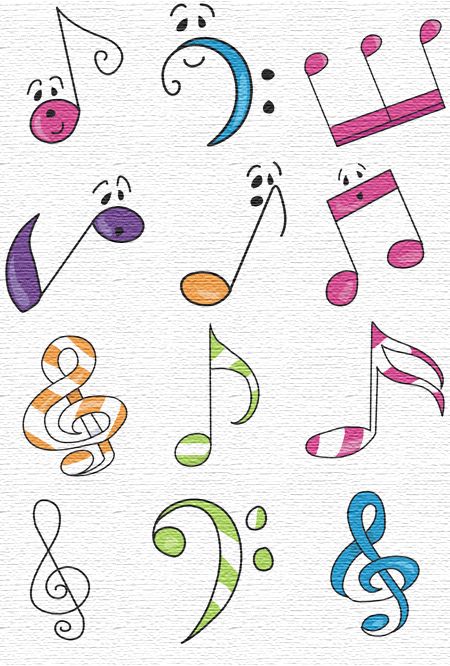 Musical Notes Free Embroidery Music Bujo Theme, Music Notes Drawing Doodles, Music Note Symbol, Design For Music, Music Drawings, Music Symbols, Notes Art, Info Design, Notes Inspiration