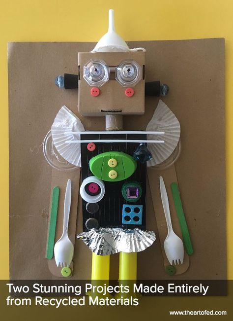 The Art of Ed - Two Stunning Projects Made Entirely from Recycled Materials Recycled Material Art, Robot Craft, Recycled Robot, Craft From Waste Material, Recycled Crafts Kids, Recycled Art Projects, Recycled Projects, A Robot, Robot Art