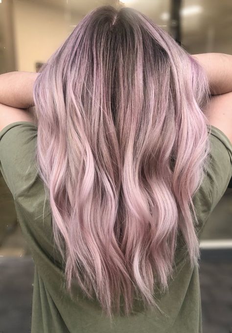 Ash Rose Blonde Hair, Dusty Pink Hair Balayage, Dusty Pink Balayage, Light Rose Gold Hair, Pastel Pink Balayage, Pastel Pink Hair Ombre, Grey Hair Before And After, Rose Blonde Hair, Brown And Pink Hair