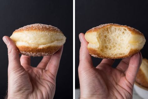 Naturally Leavened Bomboloni (Doughnuts) | The Perfect Loaf Sourdough Malasada, Sourdough Doughnut Recipe, Sourdough Donut, Bomboloni Recipe, Sourdough Donut Recipe, Sourdough Desserts, The Perfect Loaf, Natural Yeast, Doughnuts Recipe