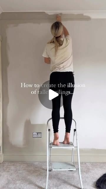 Becky Nevitt on Instagram: "Want to create the illusion of taller ceilings….
Paint both your skirting boards and coving the same colour as your walls 💫

Have a lovely Friday!

Paint colour: 
@farrowandball Drop Cloth

#decorating #diy #diyprojects #diyproject #painting #decoratingideas #interior #reno #renovation #propertyrenovation #homerenovation" How To Paint Skirting Boards, 2 Tone Wall Paint Ideas, Half Painted Walls, Property Renovation, Decorating Diy, Tall Ceilings, Skirting Boards, Paint Colour, Drop Cloth