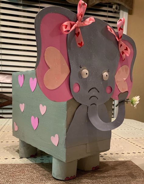 Elephant Valentine Box Ideas, Hippo Valentines Boxes, Valentine Box Ideas, Elephant Valentine, Valentine Mailbox, Treat Box, Valentine Box, For My Daughter, Box Ideas