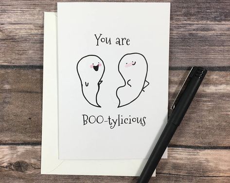 Boo Basket Card Ideas, Cute Halloween Cards For Boyfriend, Puns Cards, Pen Quotes, Halloween Cards Diy, Spooky Basket, Boo Gift, Couple Crafts