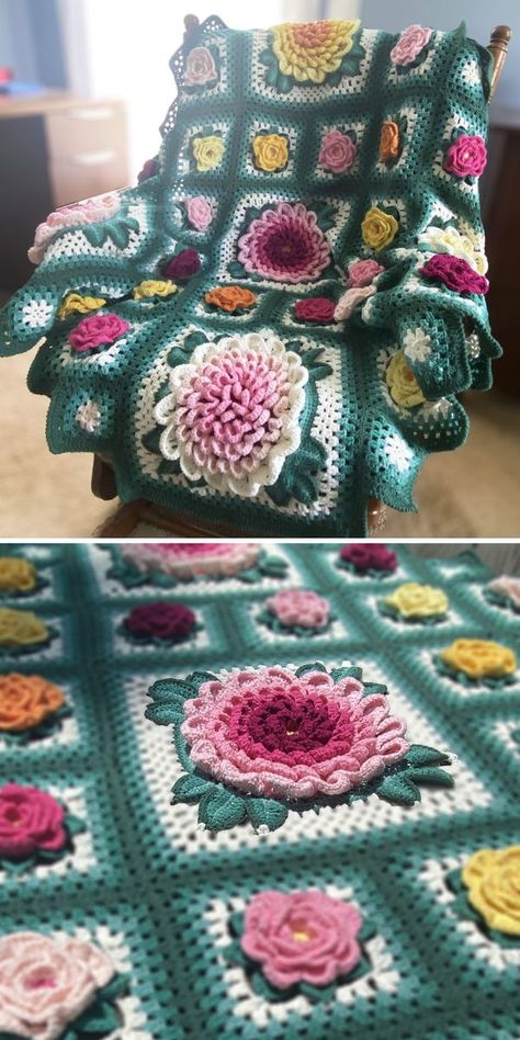 Crochet Flower Blanket Patterns, Flower Blankets, Crochet Mens Hat Pattern, Flower Pillow Pattern, Mens Hat Pattern, Itoh Peony, Flower Afghan, Crochet Flower Granny Square Pattern, Loom Knitting Tutorial