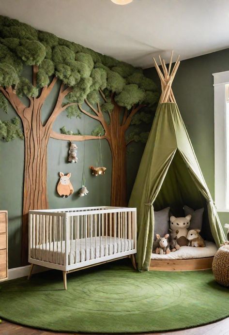 Non Toxic Nursery, Nature Theme Nursery, Hobbit Nursery, Roman Room, Enchanted Forest Nursery Theme, Camera Montessori, Forest Baby Rooms, Forest Nursery Theme, Organization Nursery