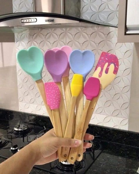 Baking Spatula Silicone Cooking Spoons Kitchen Utensil Spoon with Wooden Handle for Mixing Cooking Baking Stirring, kitchen utensils, dishware, homefinds, pink kitchen untensils, heart shaped, home, amazonhomefinds, products to buy Kitchen Utensils, Spoons, On Instagram, Instagram