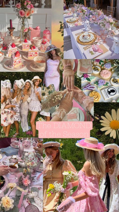 Tea party inspo for bachelorette themes! Bridal Picnic, Bridal Shower Tea Party Theme, Diamond Of The Season, Tea Party Attire, Hens Party Themes, Bridal Tea Party, Prom Theme, Tea Party Theme, Bachelorette Themes