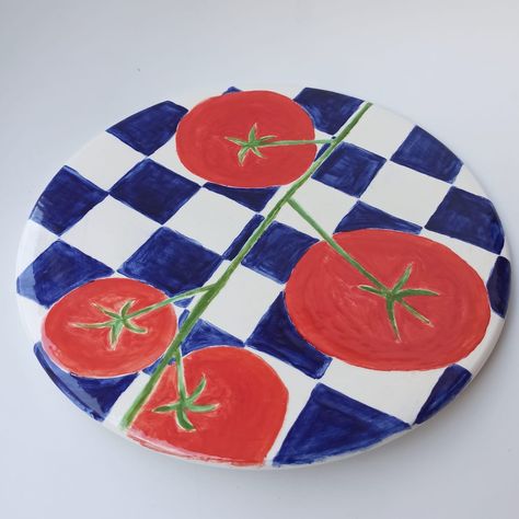 Ceramic Fruit Plate, Tomato Ceramic, Fruit Ceramics, Fruit Bowl Painting, Fruit Pottery, Painted Ceramic Bowl, Ceramic Plates Art, Deco Fruit, Diy Pottery Painting