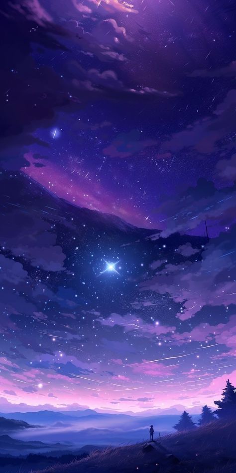 Purple Sky Wallpaper, Monk Mode, Sky Anime, Dreamy Artwork, Purple Sky, Cool Wallpapers Art, City Wallpaper, Fantasy Art Landscapes, Sky Art