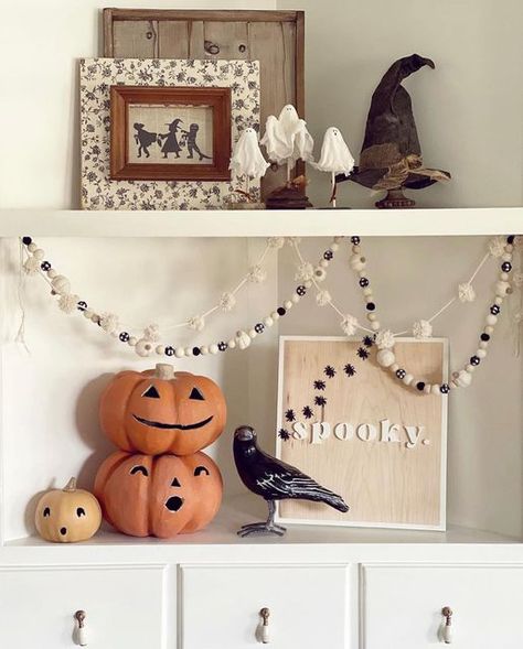 🌸 CHERIE 🌸 on Instagram: "I know most of you are here for the HP decor, but I still love my tried and true, old fashioned, traditional Halloween decor too. 🥰. I think I hit a new record of slow (for me) in getting my Halloween up. I started, then lost momentum quick. I’m hoping my trip to VMD this week will strike some inspiration in me. 🤞🏻" Floating Shelves Decor, Square Backdrop, Shelves Decor, Corner Shelf, The Raven, Corner Shelves, Dollar Store Crafts, Fall Crafts, Halloween Diy