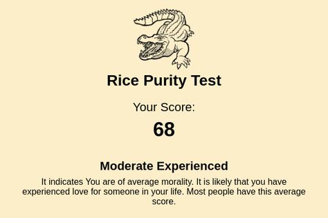 Rice Purity Test score Rice Purity Test Questions, Rice Purity Test, 100 Questions, List Of Questions, Test Questions, Assessment Tools, Self Assessment, A Series, Have You Ever