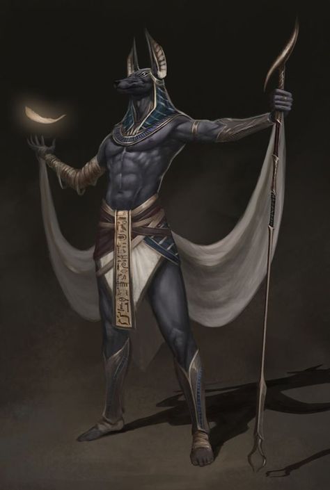 Anubis is the protector of the gates to the Underworld, Osiris replaced him as the god of the dead. He looks like a man with the head of a jackal (a scavenging and hunting animal, native to Africa, that is somewhat closely related to wolves). Ancient Egypt Starověký Egypt, Egypt Concept Art, Ancient Egypt Gods, Anubis Tattoo, Egiptul Antic, Egypt Tattoo, Gods Of Egypt, Ancient Egyptian Gods, Ancient Egypt Art