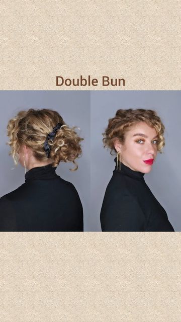 Double Buns, Curly Bun, Easy Bun, Curly Hair Updo, Curly Hair Tutorial, Curly Updo, Curly Hair Care, Curly Hair Tips, Naturally Curly