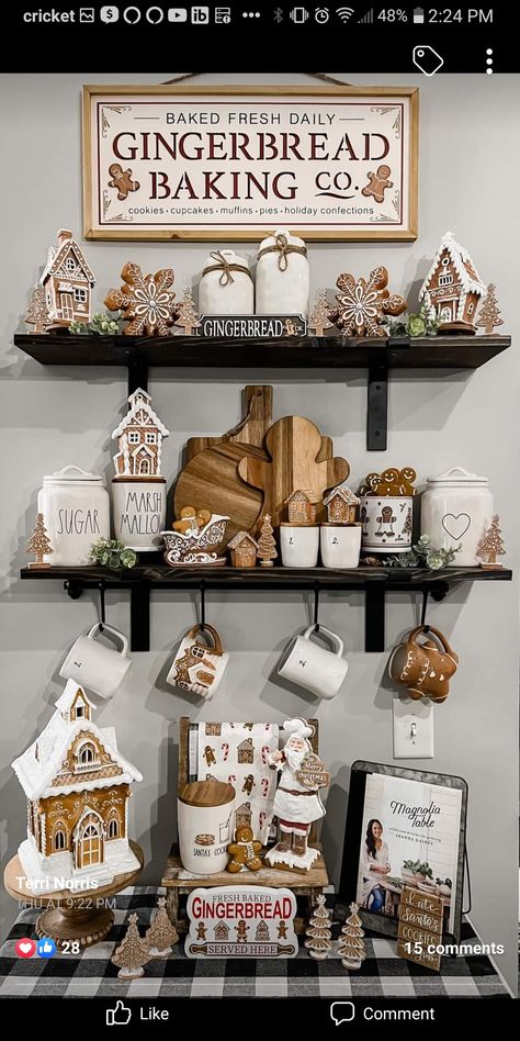 Hallmark Decorating Ideas, Classy Gingerbread Decorations, Gingerbread Kitchen Cabinets, Gingerbread Living Room Decor, Ginger Bread Kitchen Decorations, Rustic Gingerbread Decor, Christmas Gingerbread Kitchen Decor Ideas, Gingerbread Fireplace Decorations, Ginger Bread Theme Decorations