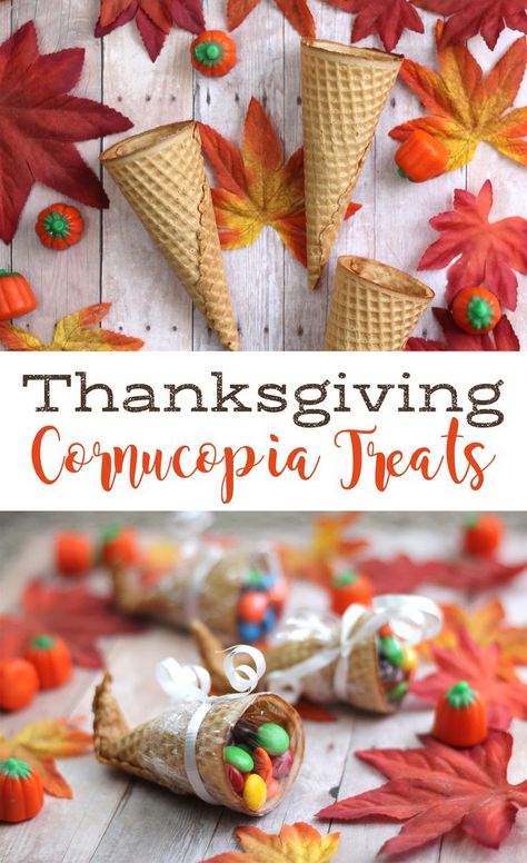 Place Markers, Thanksgiving Cornucopia, Thanksgiving Snacks, Candy Cone, Sugar Cones, Thanksgiving Dinner Table, Thanksgiving Treats, Diy Thanksgiving, Thanksgiving Diy