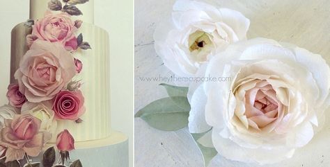 wafer paper flowers and painted appliques by Hey There Cupcake plus wafer paper peonies right Peony Template, Paper Peony Template, Edible Paper Flowers, Wafer Flowers, Wafer Paper Tutorial, Cakes With Flowers, Paper Peonies Tutorial, Paper Cakes, Flowers Texture