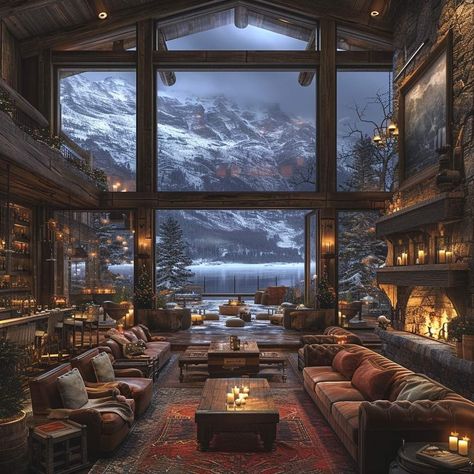 Mountain Hotels Design, Mountain Homes Interiors, Log Cabin Mansions, Fantasy Winter, Cabin Mansion, Luxury Log Cabins, Log Home Living, Log Cabin Interior, Log Home Interiors