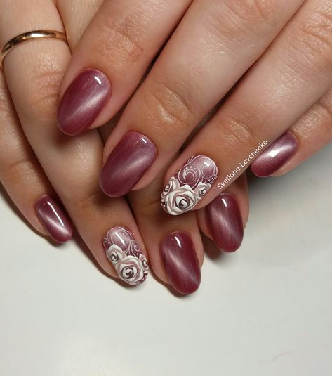 Grey Nail Designs, Pink Nail Colors, Rose Nail Art, Eye Nails, Fall Acrylic Nails, Shiny Nails, Rose Nails, Cat Eye Nails, Nail Designs Glitter