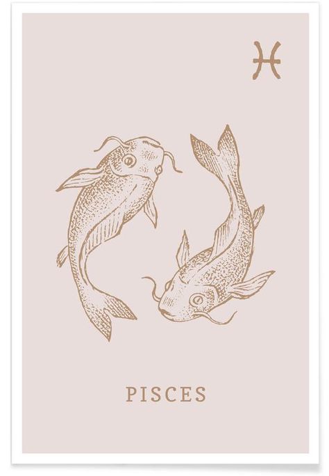 Pisces Illustration, Pisces + Core + Aesthetic, Pisces Poster, Astrology Art, Flora Fauna, Zodiac Art, Pisces Zodiac, Vintage Fishing, Aluminum Prints