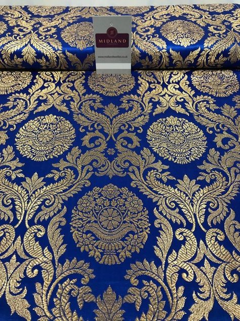 Border Embroidery Designs, Gingham Fabric, Indian Fabric, Halloween Fabric, Silk Brocade, Clothing Material, Curtain Designs, Brocade Fabric, Gold Pattern