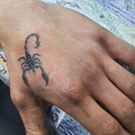 Small Scorpion Tattoo For Men, Scorpion Tattoo Hand, Scorpion Finger Tattoo, Scorpion Hand Tattoo, Small Scorpion Tattoo, Scorpion Tattoo, Small Hand Tattoos, Finger Tattoos, New Tattoos