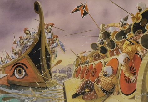 The battle of Salamis (480 B.C.). Angus Mcbride, Battle Of Salamis, Greco Persian Wars, Greek Soldier, Sejarah Kuno, Punic Wars, Greek Warrior, Grece Antique, Ancient Warfare