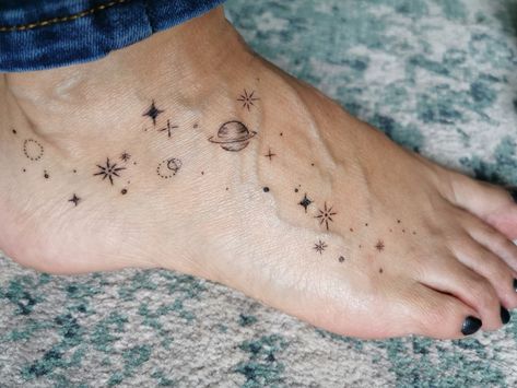 Tattoo, milky-way, small tattoo, stars, saturnus, foot Space Ankle Tattoo, Milky Way Tattoos, Galaxy Hand Tattoo, Galaxy Shoulder Tattoo, Milkyway Tattoos, Ankle And Foot Tattoos, Simple Foot Tattoo, My Way Tattoo, Milky Way Tattoo