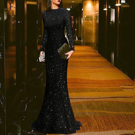 파티 드레스, Beauty Dress, Dresses Elegant, Evening Dresses Elegant, Maxi Dress Evening, Long Black Dress, Dress Silhouette, Maxi Dress With Sleeves, Trendy Dresses