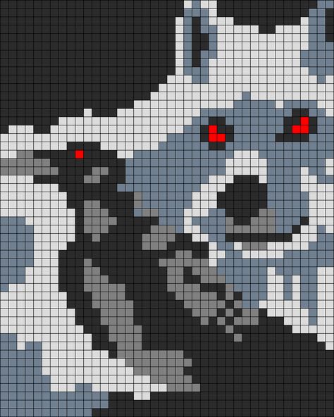 Crow N Wolf Perler Bead Pattern / Bead Sprite Modele Pixel Art, Kandi Cuffs, Animal Knitting Patterns, Pony Bead Patterns, Kandi Patterns, Bead Sprite, Brick Stitch Earrings, Halloween Embroidery, Beaded Cross Stitch