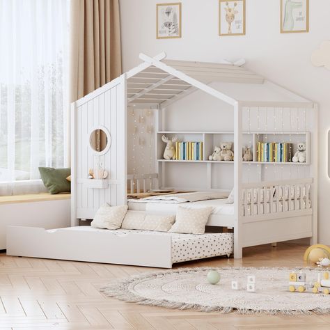 Kids Castle Bed, Kid House Bed, House Bed With Trundle, Twin Bed With Rails, Kids Full Size Bed Ideas, Cool Toddler Boy Room, Princess Toddler Room, Full Size Kids Bed, Full Trundle Bed