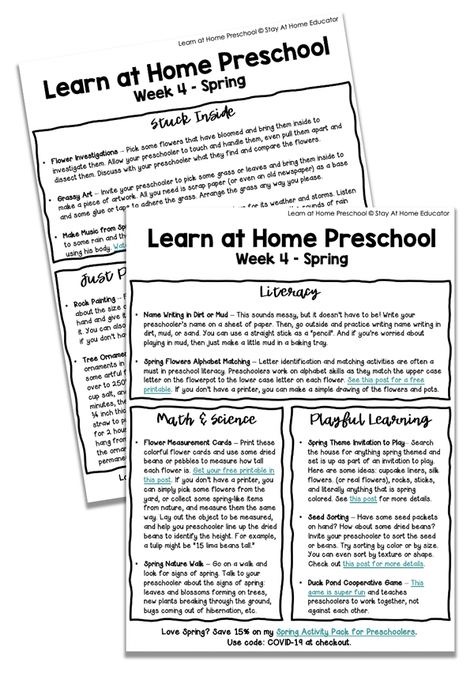 Free Printable Learn At Home Preschool Lesson Plans - Need preschool lesson plans for distance learning? Need lesson plans for preschool that you can teach at home? These are free printable lesson plans for preschool for a spring theme! Try these spring lesson plans for preschoolers and get over 16 spring activities for preschoolers, all requiring no prep work! Free preschool lesson plans for spring. Free Preschool Lesson Plans, Lesson Plans For Preschool, At Home Preschool, Home Preschool, Homeschool Preschool Curriculum, Preschool Science Activities, Homeschool Preschool Activities, Homeschool Lesson Plans, Printable Lesson Plans