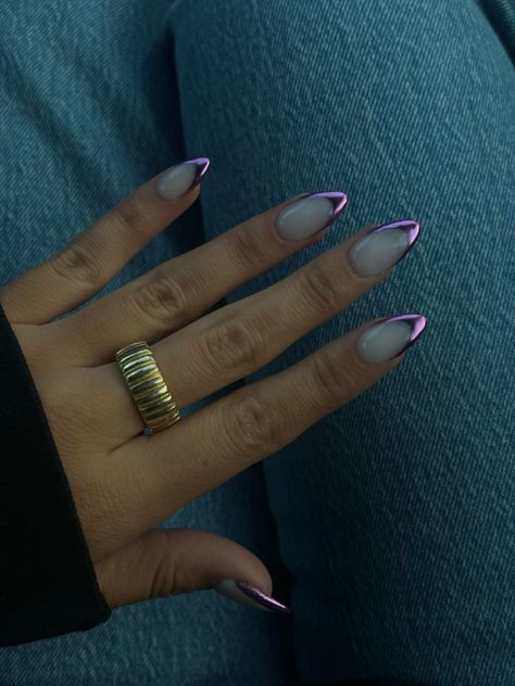 Silver Tip Nails, Black And Purple Nails, Purple And Silver Nails, Purple Chrome Nails, Dark Purple Nails, Plum Nails, Purple Tips, Gel Toe Nails, Purple Acrylic Nails