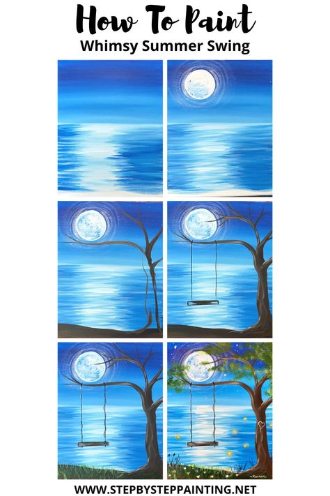 Step By Step Canvas Painting Easy Summer, Painting Tutorial Beginner, Beginner Step By Step Painting, Paint Night Ideas Easy Step By Step, Summer Paint Night Ideas, Painting With A Twist Ideas Step By Step, Easy Paint Tutorials, Paint Class Ideas Step By Step, Canvas Acrylic Painting Ideas Beginners