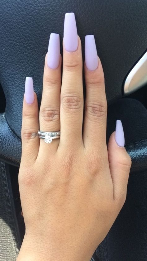 Lilac matte nails | Lilac nails, Purple nails, Mauve nails #nailart #holidaynails #nails Matte Lavender Nails Coffin, Pastel Purple Coffin Acrylic Nails, Lavender Matte Nails With Design, Lilac Ballerina Nails, Lilac Coffin Acrylic Nails, Spring Matte Nail Colors, White Lavender Nails, Lavender Nails Matte, Pale Lilac Nails